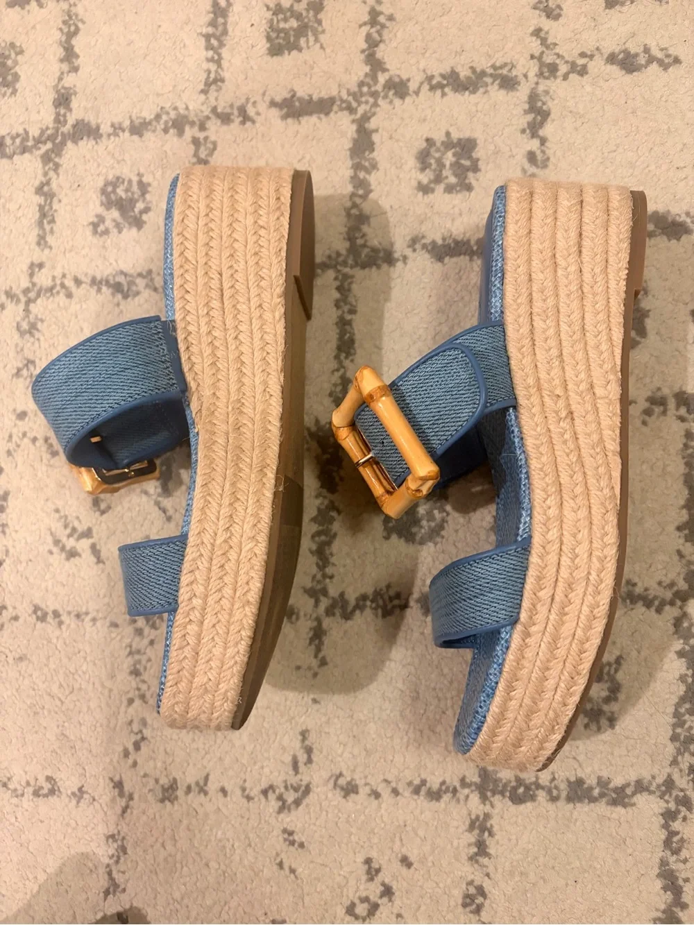 Blue knit Slide Espadrilles with Bamboo Buckle